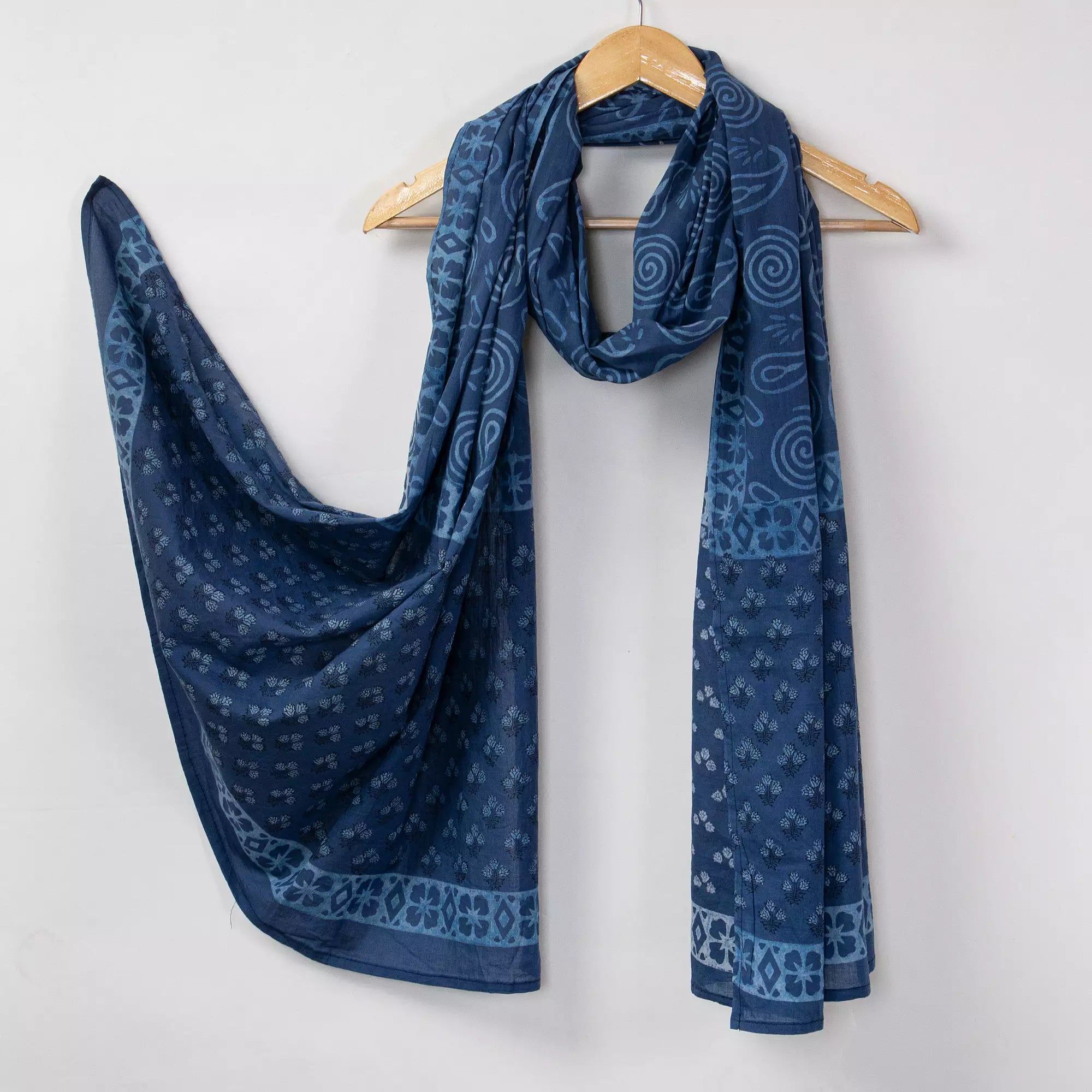 Blue Paisley Hand Block Printed Pure Cotton Dupatta for Women